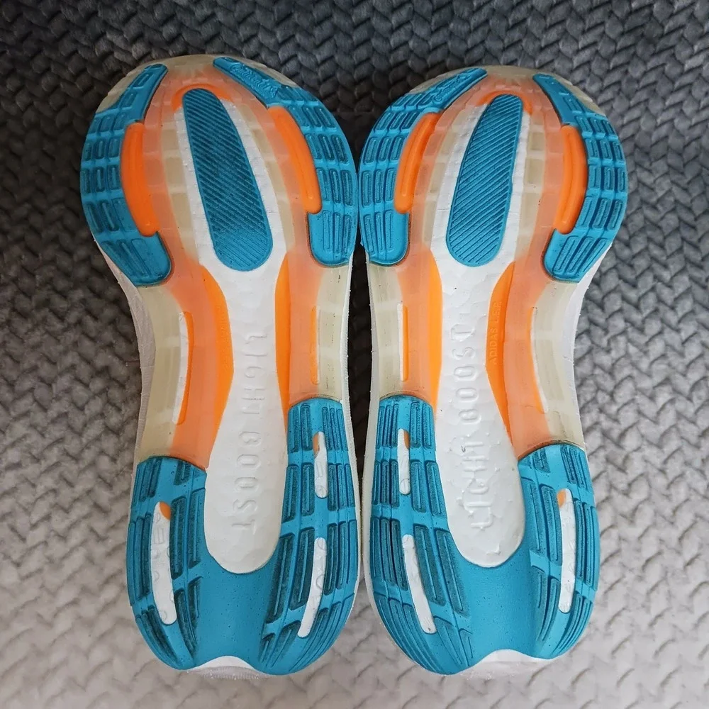 Adidas UltraBoost Light Grey Flash Orange Cyan Men's Walking Running Shoes Sz 10